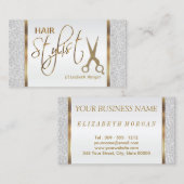 Haar Stylist in een Witte Glitter en Gold Visitekaartje (Voorkant / Achterkant)