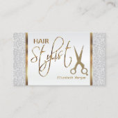 Haar Stylist in een Witte Glitter en Gold Visitekaartje (Voorkant)