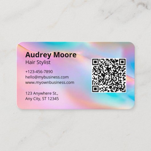 Haar Stylist Kappers Logo QR Code Salon Visitekaartje (Voorkant)