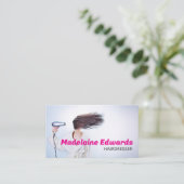 Haar Stylist Kapsalon Roze Stijlvol Modern Visitekaartje (Staand voorkant)
