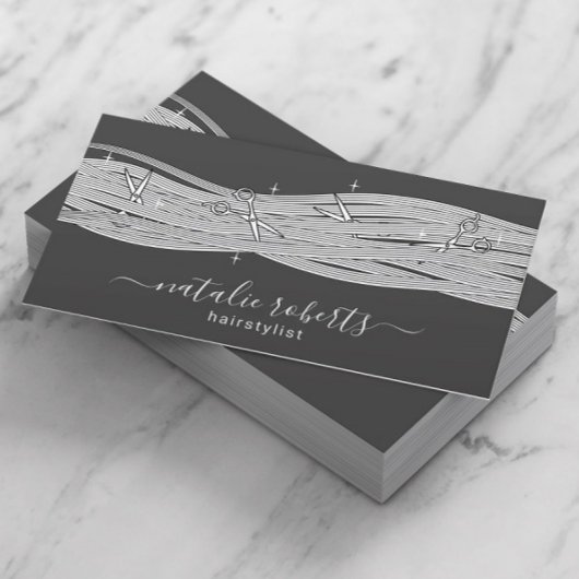 Haar Stylist Lang Haar & Schaar Donker Grijs Salon Visitekaartje