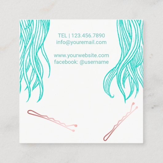 Haar Stylist Leuke Blauwgroen Haar Meisje Schoonhe Vierkante Visitekaartje (Achterkant)