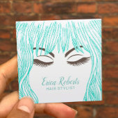 Haar Stylist Leuke Blauwgroen Haar Meisje Schoonhe Vierkante Visitekaartje