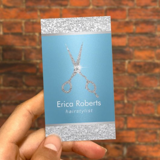 Haar Stylist Luxe Blauw & Zilver Sequins Salon Afsprakenkaartje