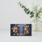 Haar Stylist Luxe Goud 3D Bloemen Marine Blauw Sal Visitekaartje (Staand voorkant)