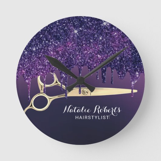 Haar Stylist Magic Paars Glitter Drift Salon Ronde Klok (Voorkant)