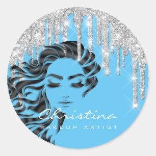 Haar Stylist Make-up Artiest Glitter Wimper Grijs Ronde Sticker