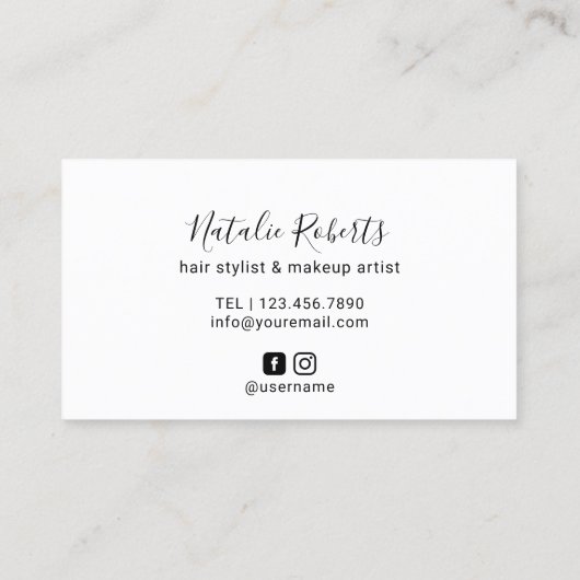 Haar Stylist Make-up Artiest Stijlvolle Hand getro Visitekaartje (Achterkant)