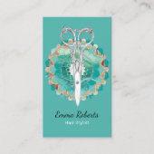 Haar Stylist Mandala Bloem Schaar Turquoise Visitekaartje (Voorkant)