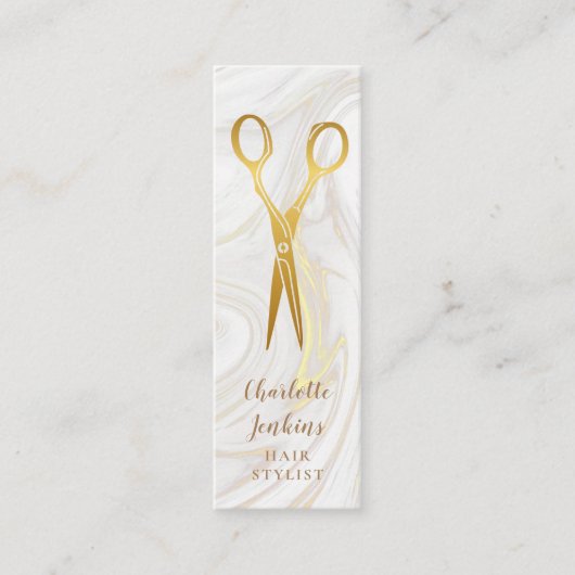 Haar Stylist Marble Swirls Gold Scissors Mini Visitekaartje (Voorkant)