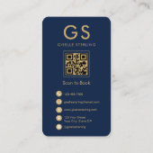Haar Stylist Marine Blauw Goud Monogram QR Code Visitekaartje (Achterkant)