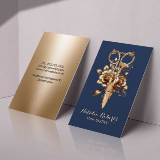 Haar Stylist Marine & Gouden Schaar Bloemensalon S Visitekaartje