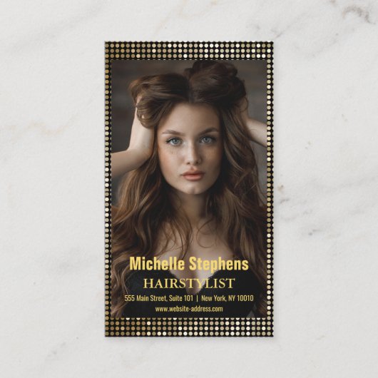Haar Stylist Metallic Gold + Zwart QR Code Visitekaartje (Voorkant)