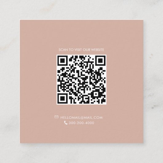 Haar Stylist Minimalist Blush Wit QR Code Vierkante Visitekaartje (Achterkant)