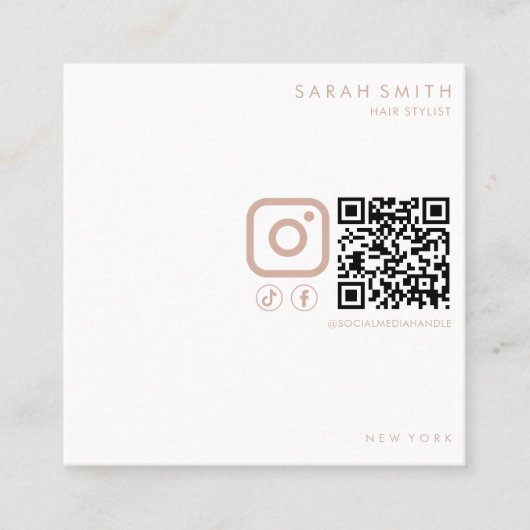 Haar Stylist Minimalist Blush Wit QR Code Vierkante Visitekaartje (Voorkant)