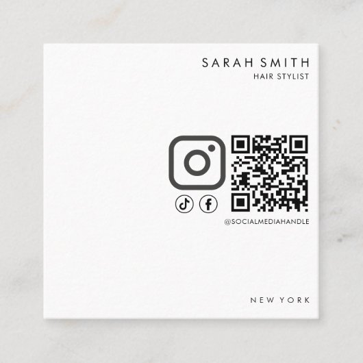 Haar Stylist Minimalist Zwart Wit QR Code Vierkante Visitekaartje (Voorkant)