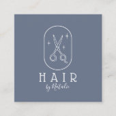 Haar Stylist Minimalistische Schaar Logo Navy Salo Vierkante Visitekaartje (Voorkant)