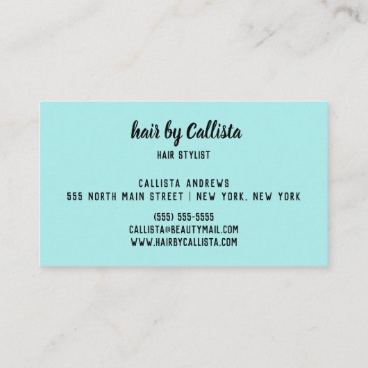 Haar Stylist Mint Gold Glitter Typografie Visitekaartje (Achterkant)