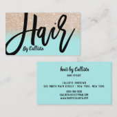 Haar Stylist Mint Gold Glitter Typografie Visitekaartje (Voorkant / Achterkant)