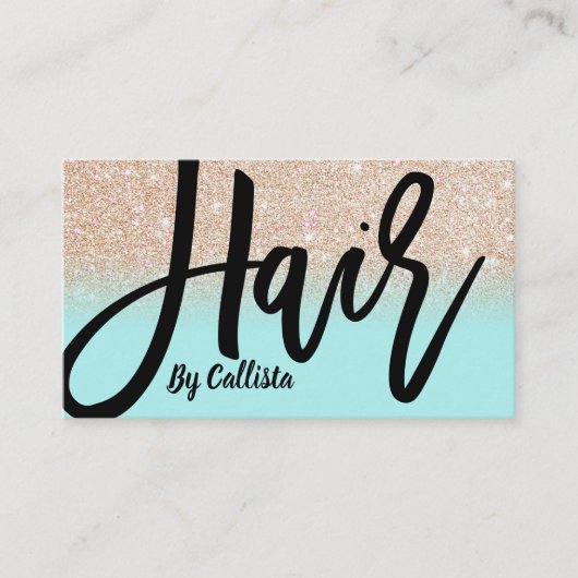 Haar Stylist Mint Gold Glitter Typografie Visitekaartje (Voorkant)