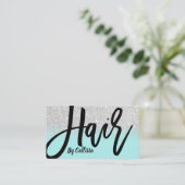 Haar Stylist Mint Zilver Glitter Typografie Visitekaartje (Staand voorkant)