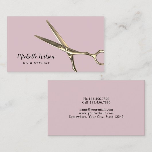 Haar Stylist Modern Gold Scissor Blush Pink Salon Visitekaartje (Voorkant / Achterkant)