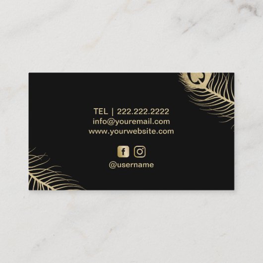 Haar Stylist Modern Gold Scissor & Peacock Feather Visitekaartje (Achterkant)