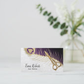 Haar Stylist Modern Gold Scissor & Peacock Feather Visitekaartje (Staand voorkant)
