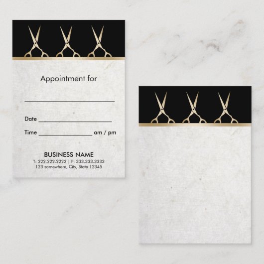 Haar Stylist Modern Gold Scissors Appointment Afsprakenkaartje (Voorkant / Achterkant)