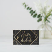 Haar Stylist Modern Gold Script Modern Marble Visitekaartje (Staand voorkant)