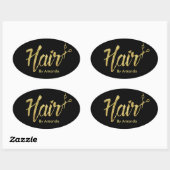 Haar Stylist Modern Gold Script & Scissor Ovale Sticker (Vel)