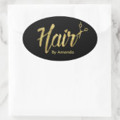 Haar Stylist Modern Gold Script & Scissor Ovale Sticker (Tas)