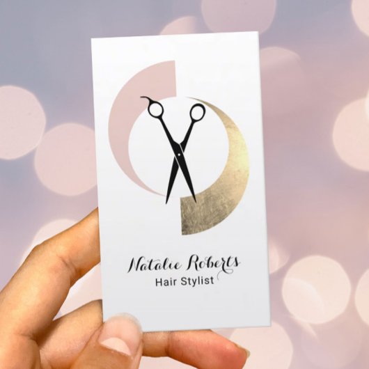 Haar Stylist Modern Goud Blush Roze Schaar Salon Visitekaartje