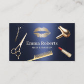 Haar Stylist Modern Goud & Marine Blauw Schoonheid Visitekaartje (Voorkant)