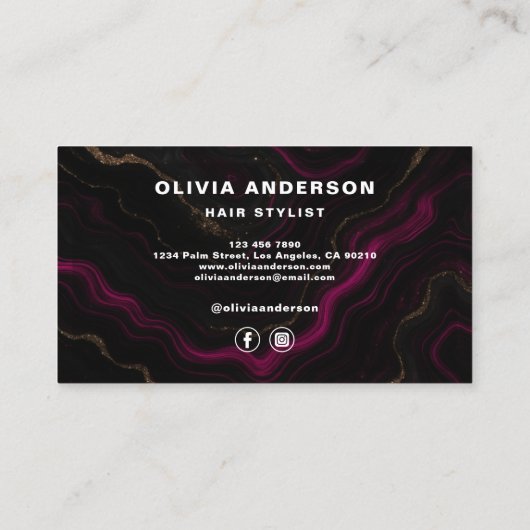 Haar Stylist Modern Hot Pink Agaat Marmer Visitekaartje (Achterkant)
