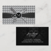 Haar Stylist-Modern Monogram Scissor & Comb Metal Visitekaartje (Voorkant / Achterkant)