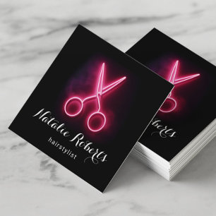 Haar Stylist Modern Neon Scissor Barber Shop Salon Vierkante Visitekaartje