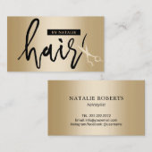 Haar Stylist Modern Script Gouden Schaar Salon Visitekaartje (Voorkant / Achterkant)