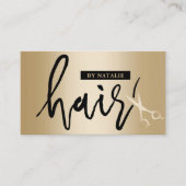 Haar Stylist Modern Script Gouden Schaar Salon Visitekaartje (Voorkant)