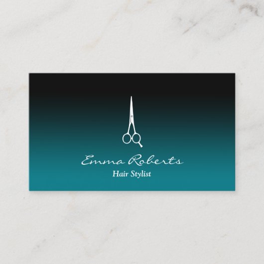 Haar Stylist Modern Zwart & Blauwgroen Gradient El Visitekaartje (Voorkant)