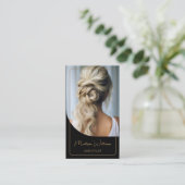 Haar Stylist Modern Zwart en Goud Visitekaartje (Staand voorkant)