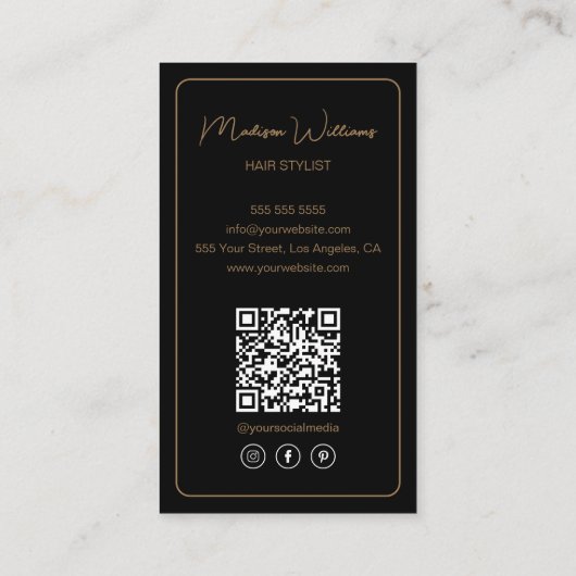 Haar Stylist Modern Zwart en Goud Visitekaartje (Achterkant)
