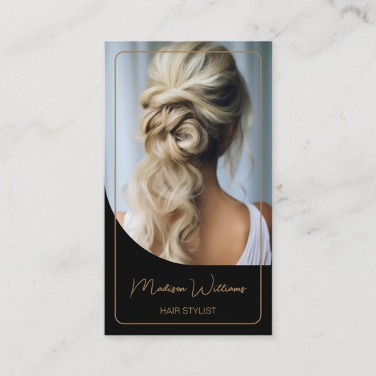 Haar Stylist Modern Zwart en Goud Visitekaartje (Voorkant)