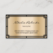 Haar Stylist Moderne Art Deco Zwart & Goud Salon Visitekaartje (Achterkant)