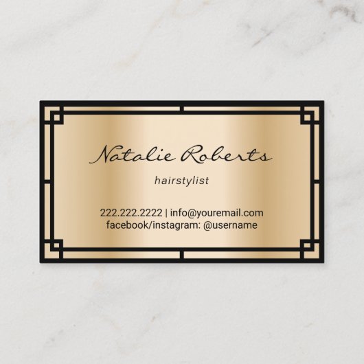 Haar Stylist Moderne Art Deco Zwart & Goud Salon Visitekaartje (Achterkant)