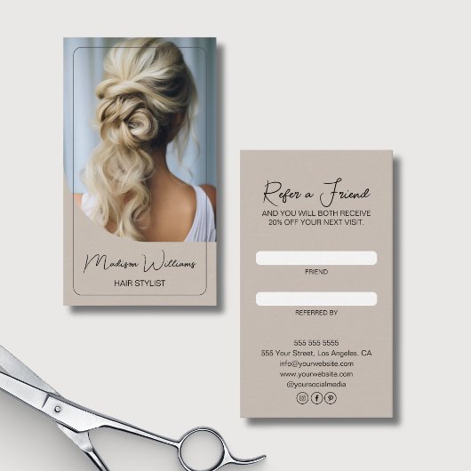 Haar Stylist Moderne Custom Photo Beige Aanbevelingskaartje