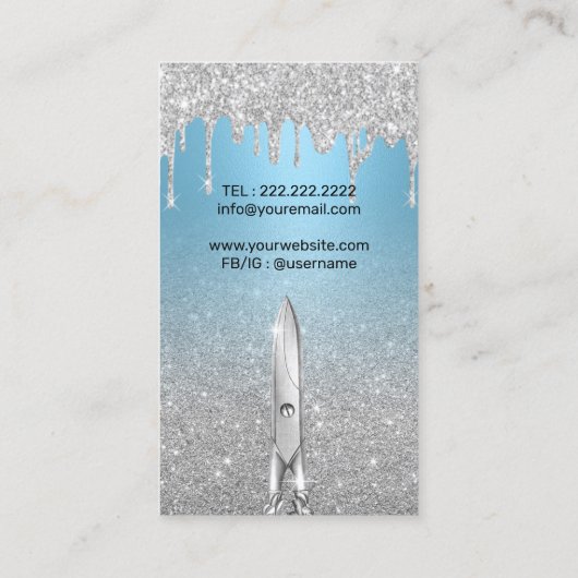 Haar Stylist Moderne Drips Zilveren Glitter Baby B Visitekaartje (Achterkant)