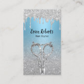 Haar Stylist Moderne Drips Zilveren Glitter Baby B Visitekaartje (Voorkant)