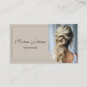Haar Stylist Moderne Foto Beige Visitekaartje (Voorkant)