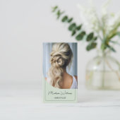 Haar Stylist Moderne Foto Sage Groen Visitekaartje (Staand voorkant)